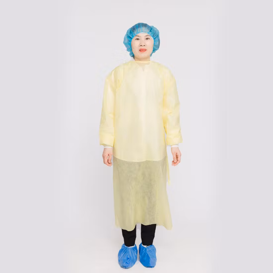 Medical Waterproof/Plastic CPE/Poly/PE/Scrub/Operation/PP/SMS Nonwoven Disposable Protective Isolation Surgical Gown for Doctor/Surgeon/Patient/Visitor/Mavogel