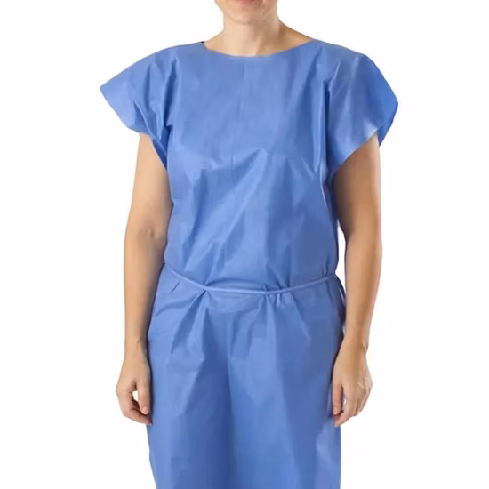 Disposable SMS Short Sleeve Isolation Gown Sleeveless Patient Gown with Open Back Desechable Bata Paciente